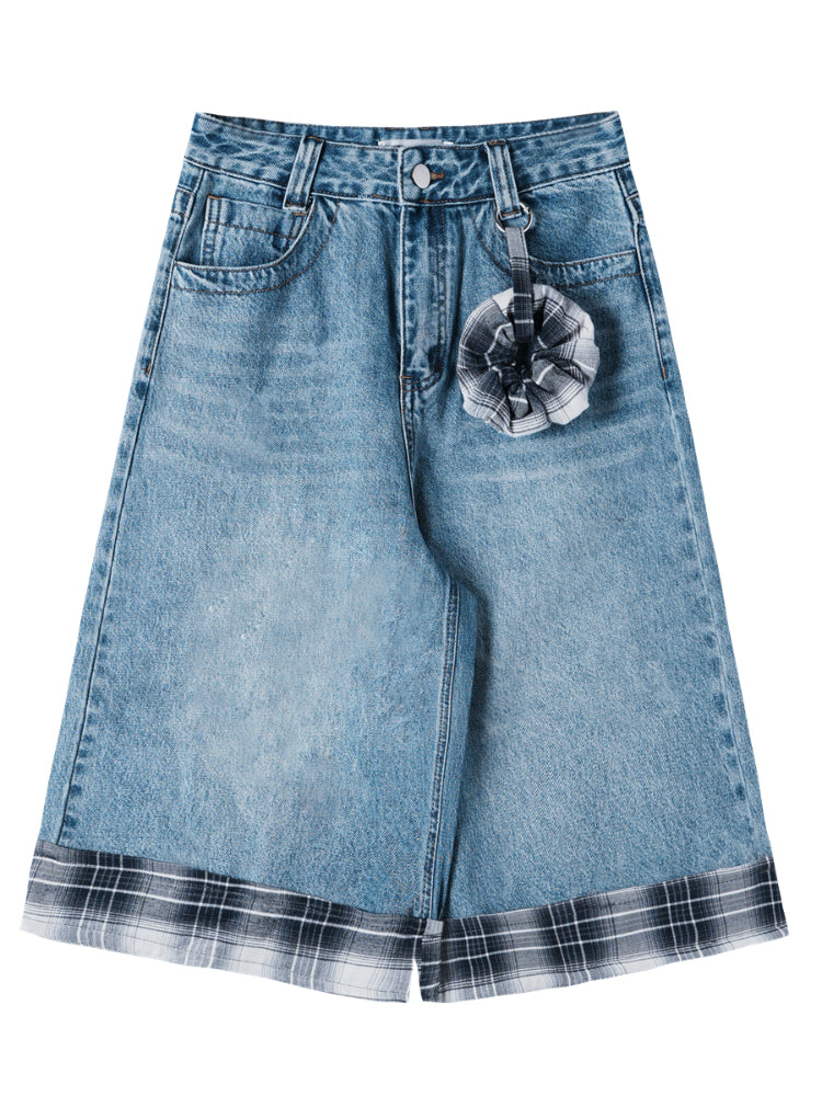 Checkered Patchwork Color-Blocking Wide-Leg Pants Set