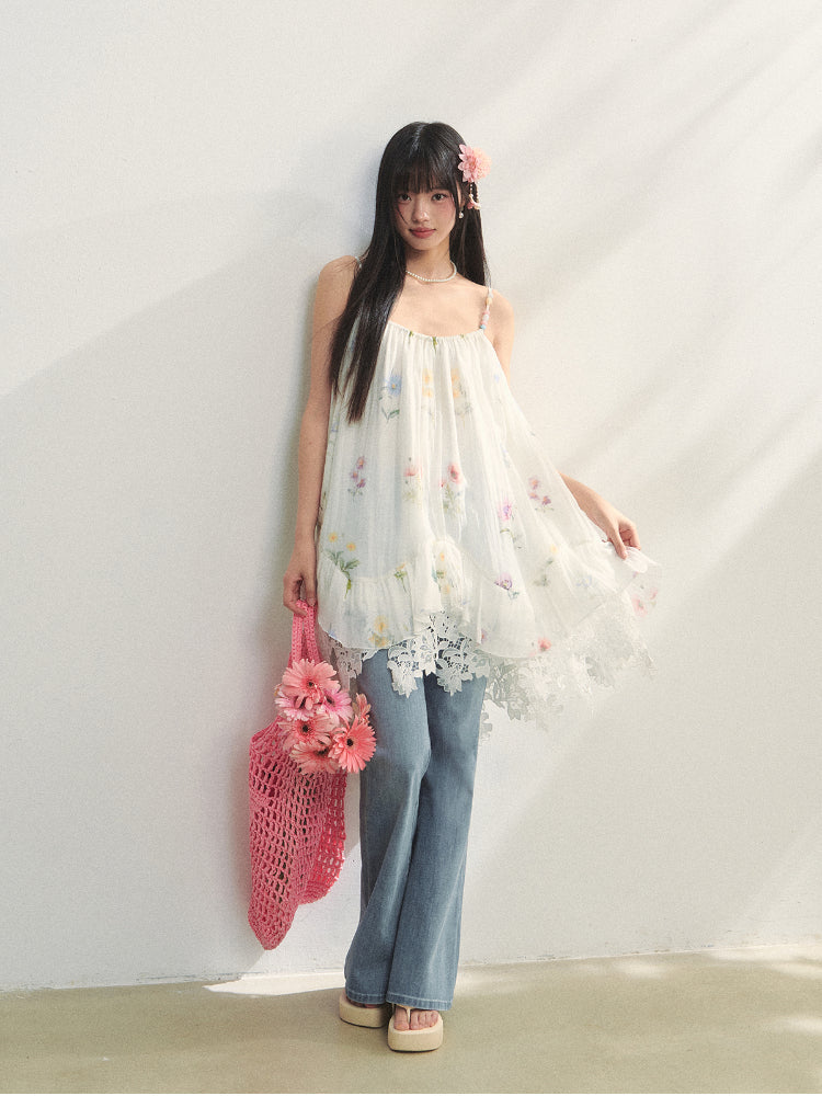 Floral Beaded Spliced Lace Strapless Dress