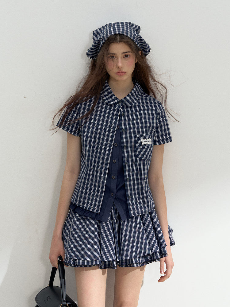 Blue Plaid College Style Tencel Cotton Shirt