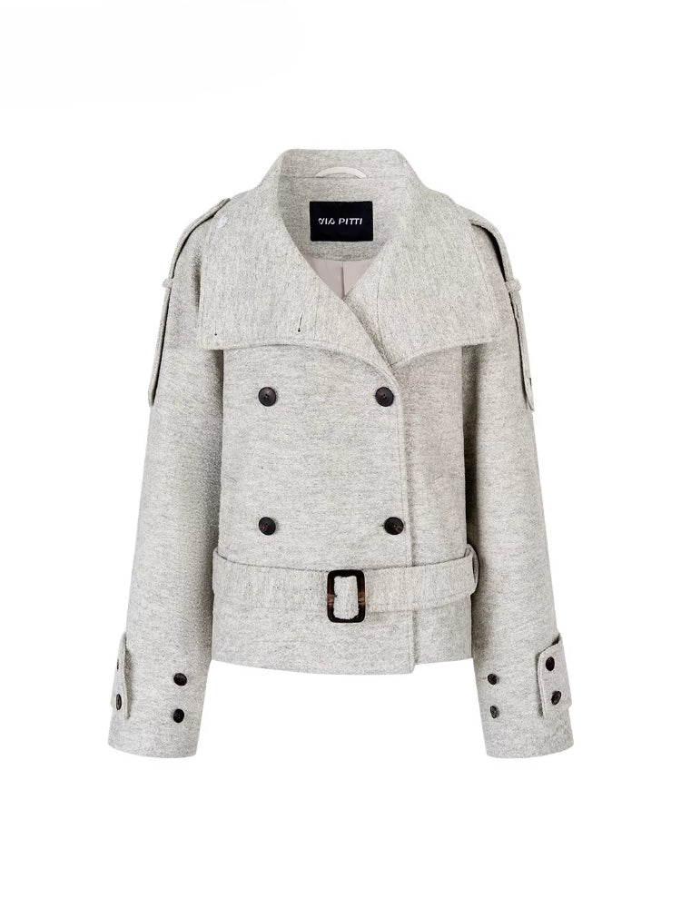 Contrast Double-Breasted Wool-Blend Coat