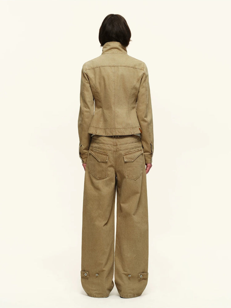 Washed Adjustable Straight Pants
