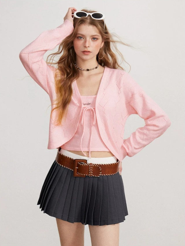Bow Camisole Cardigan Set