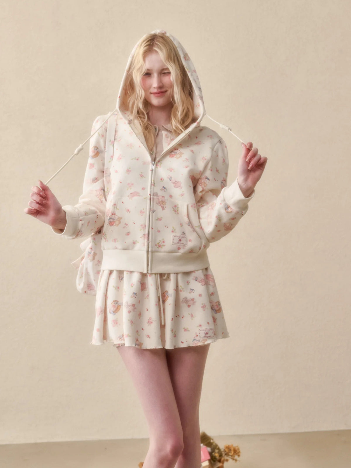 Bunny Print Hoodie Skort Set