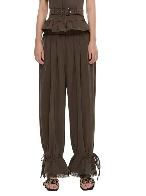 Lace Panel Wide-Leg Pants