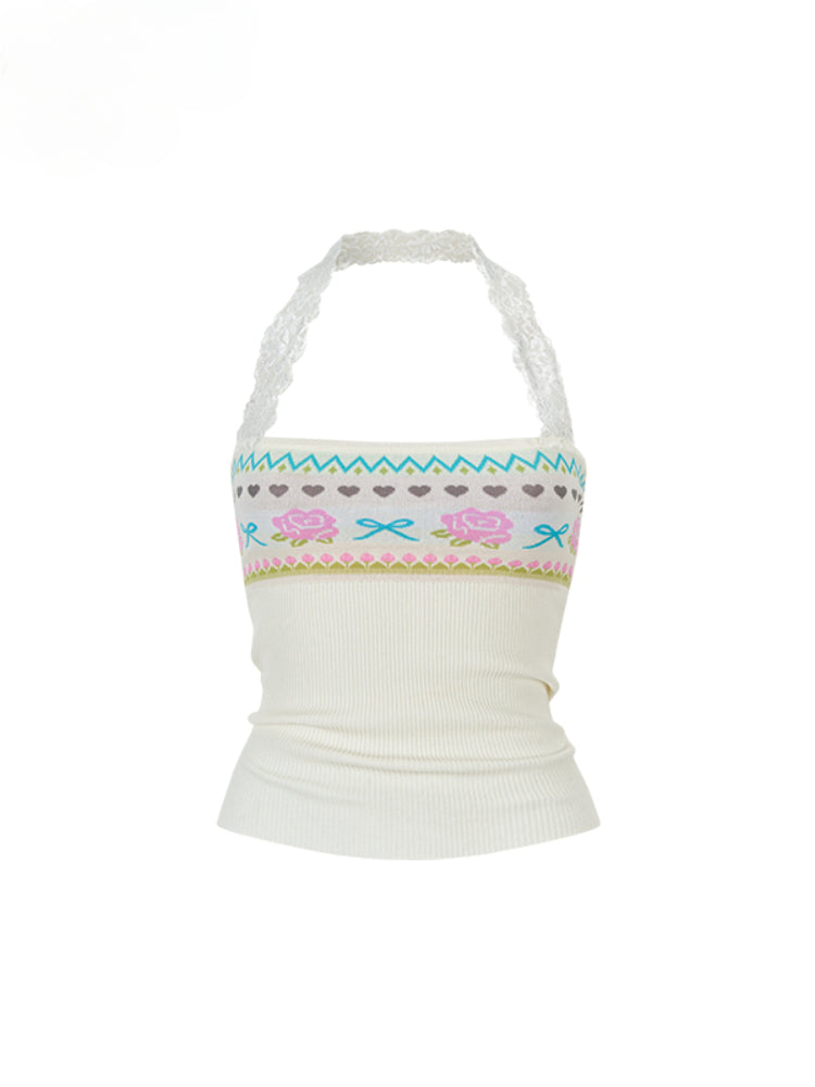 Floral Lace Off-Shoulder Bustier Vest