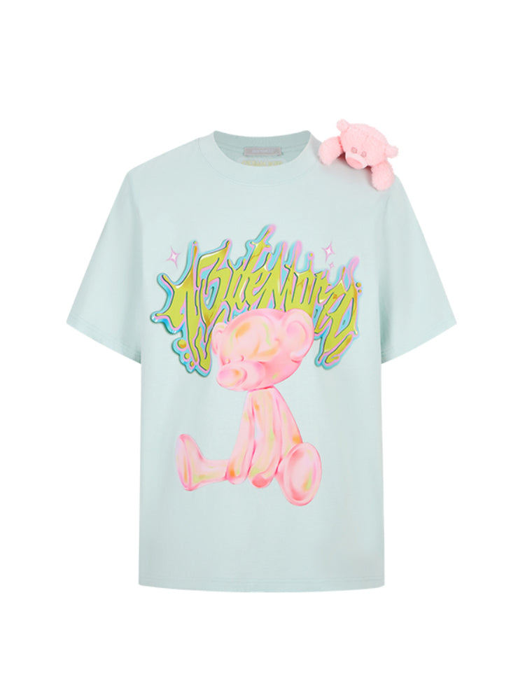 Illustrated Colorful Bear Round-Neck T-Shirt