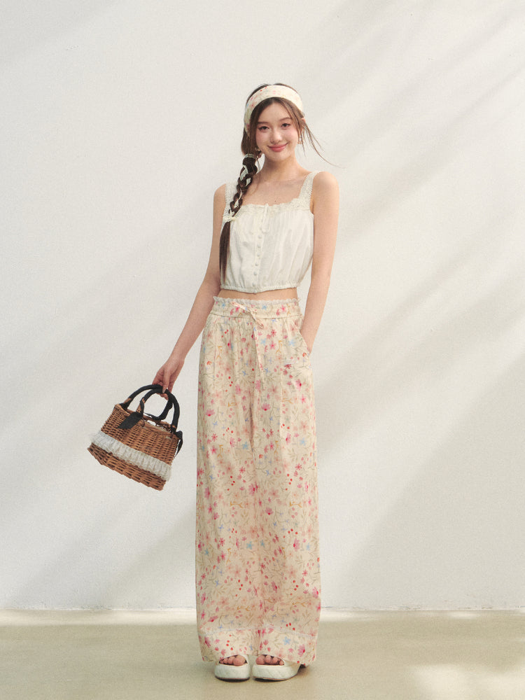 Waist-Cinching Lace-Trimmed Spaghetti-Strap Vest