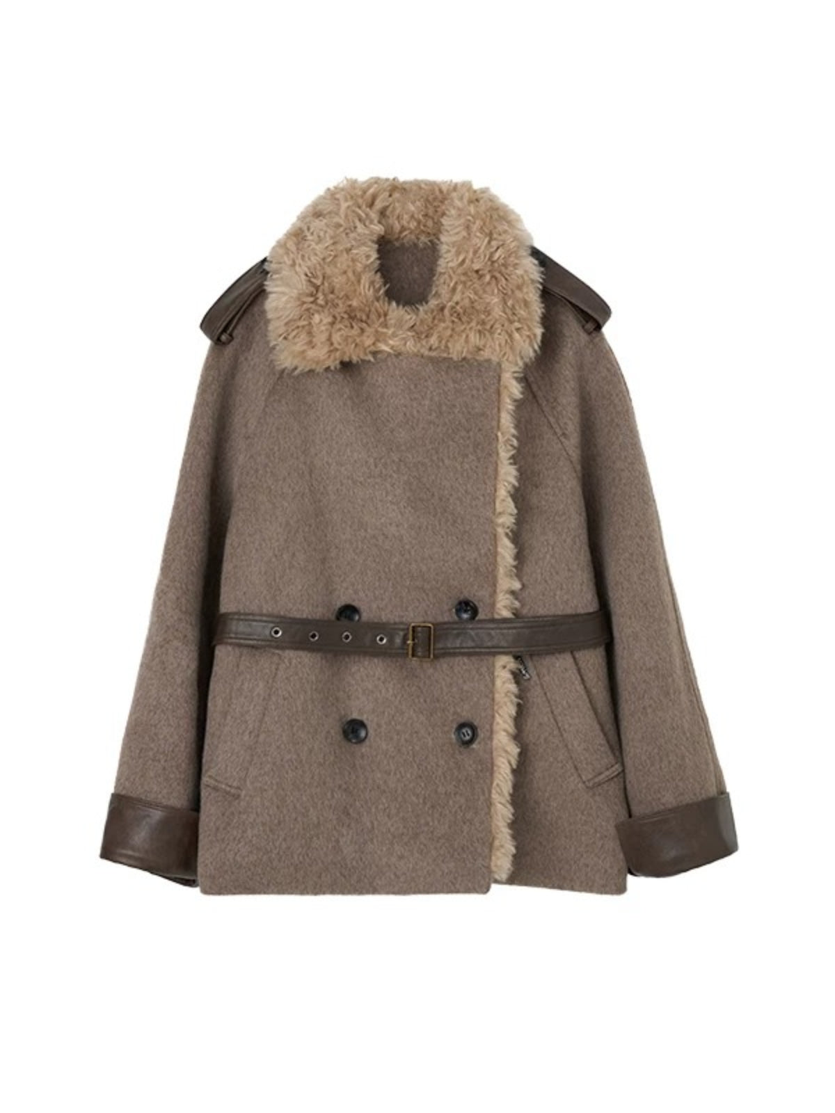 Faux Shearling Collar Wool Coat