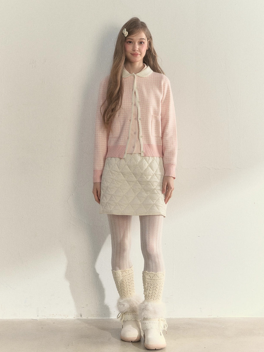 Pink Plaid Knit Doll Collar Sweater