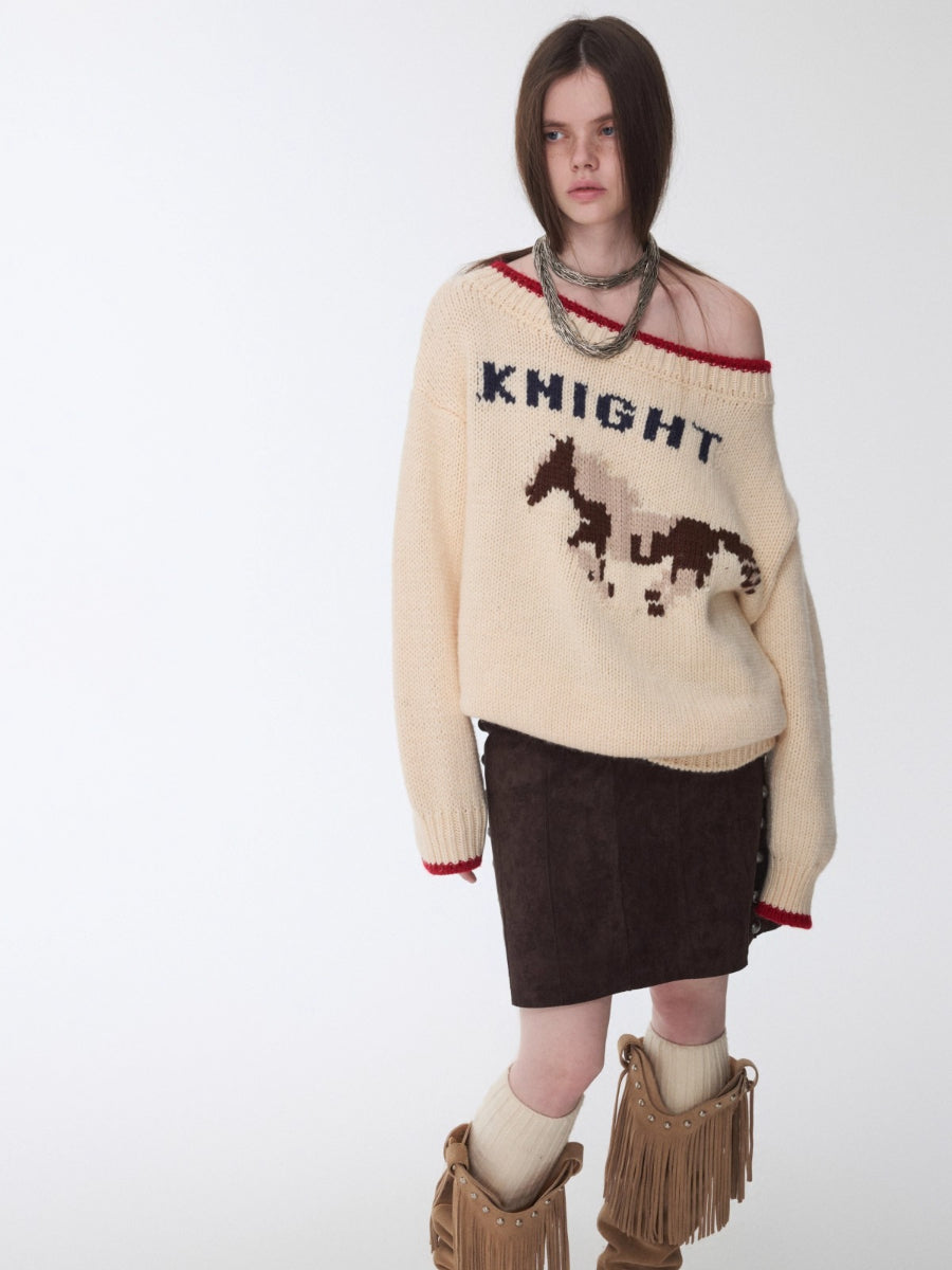 Fair Isle Icelandic Off-Shoulder Chunky Knit Sweater