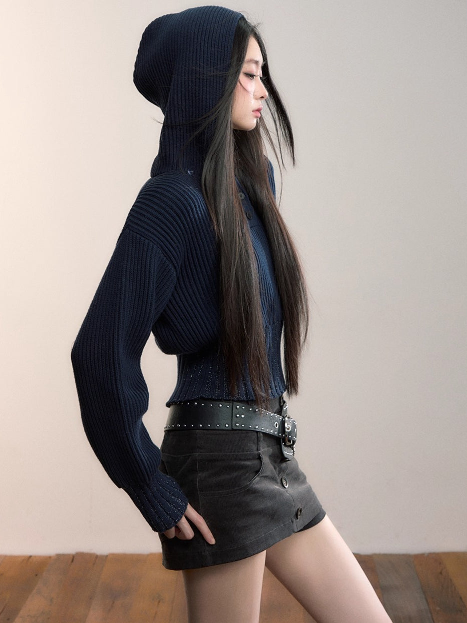 Hooded Ribbed Cropped Sweater