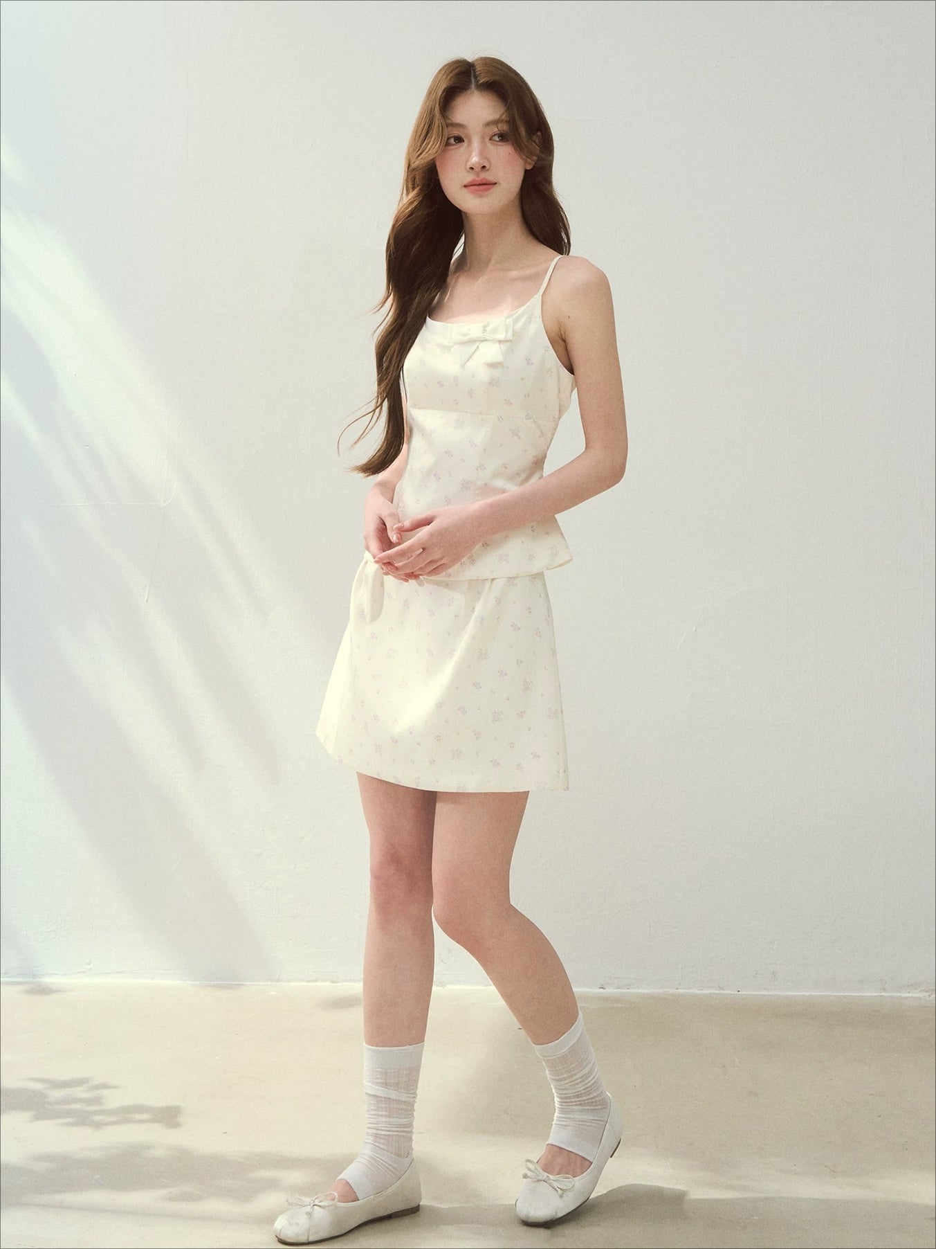 White Floral Satin Set