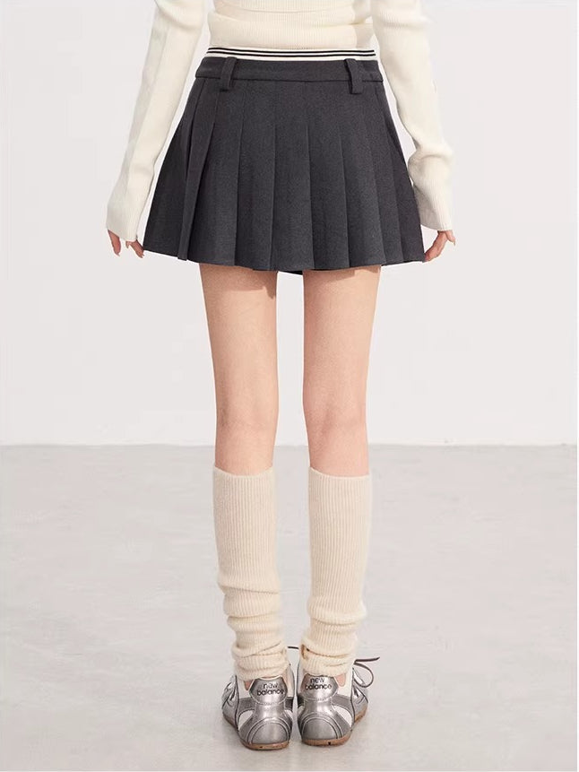 Color-blocked Waistband Pleated Skirt