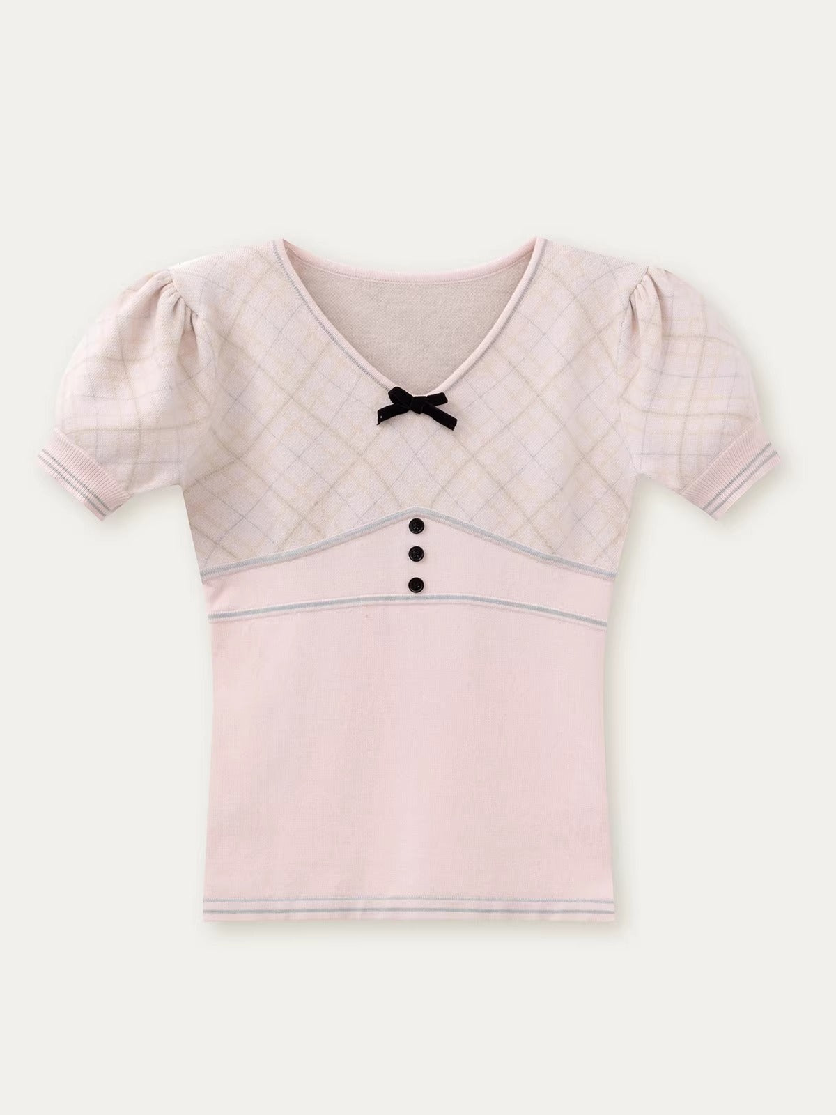 Plaid Bow Knit Top
