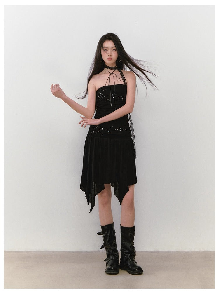 Star Beaded Ruffled Acetate Bustier