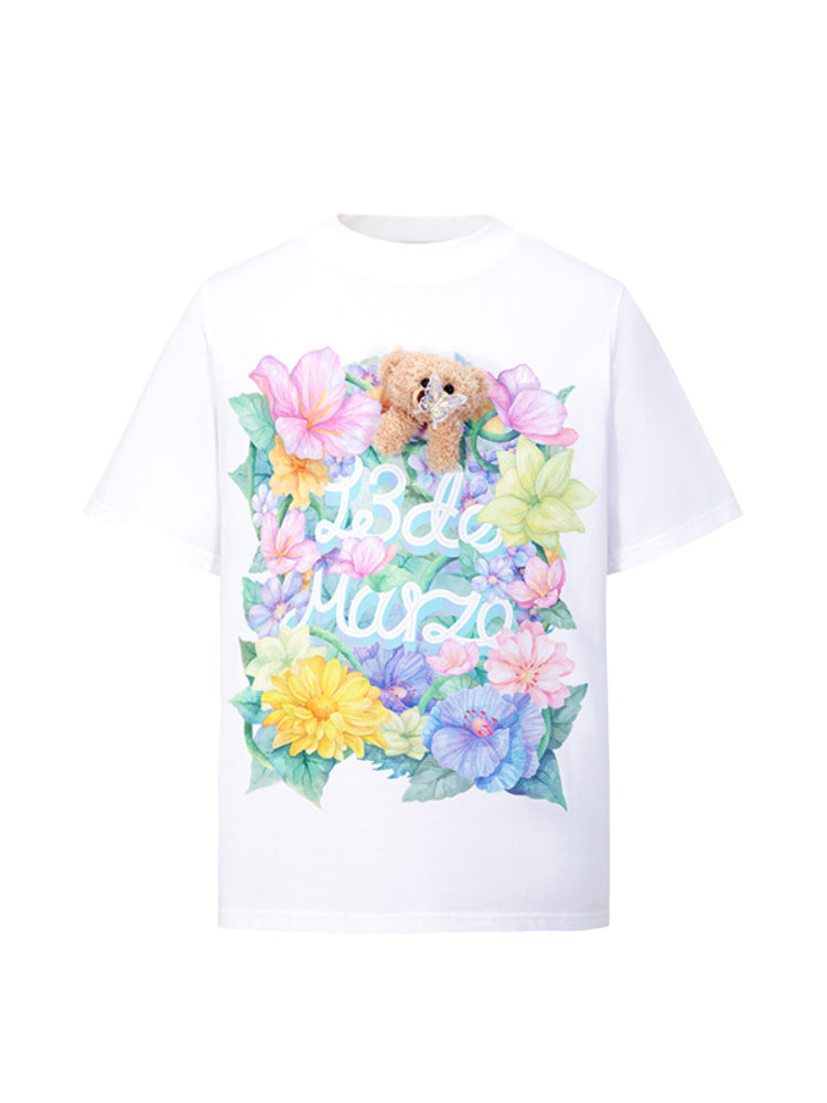 3D Butterfly Flower Crew Neck Cotton T-shirt