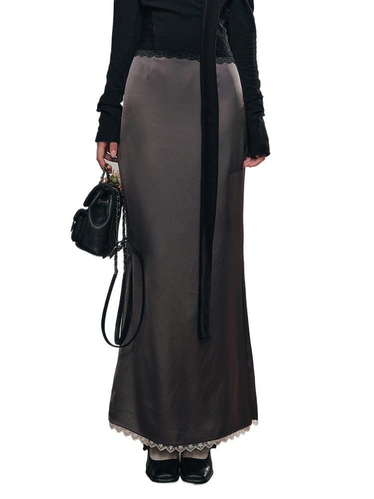 Lace Satin Midi Skirt