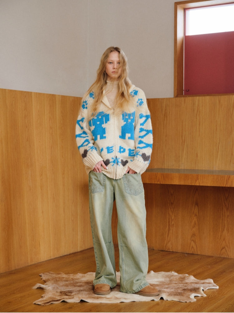 Vintage Jacquard Chunky Knit Cardigan