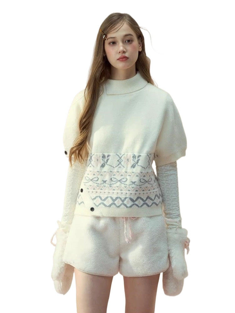 Beige & Gray Fair-Isle Cape Sweater