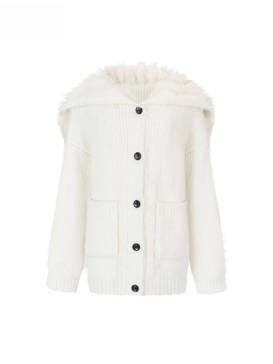 Fox Fur Large Notch Collar Cardigan