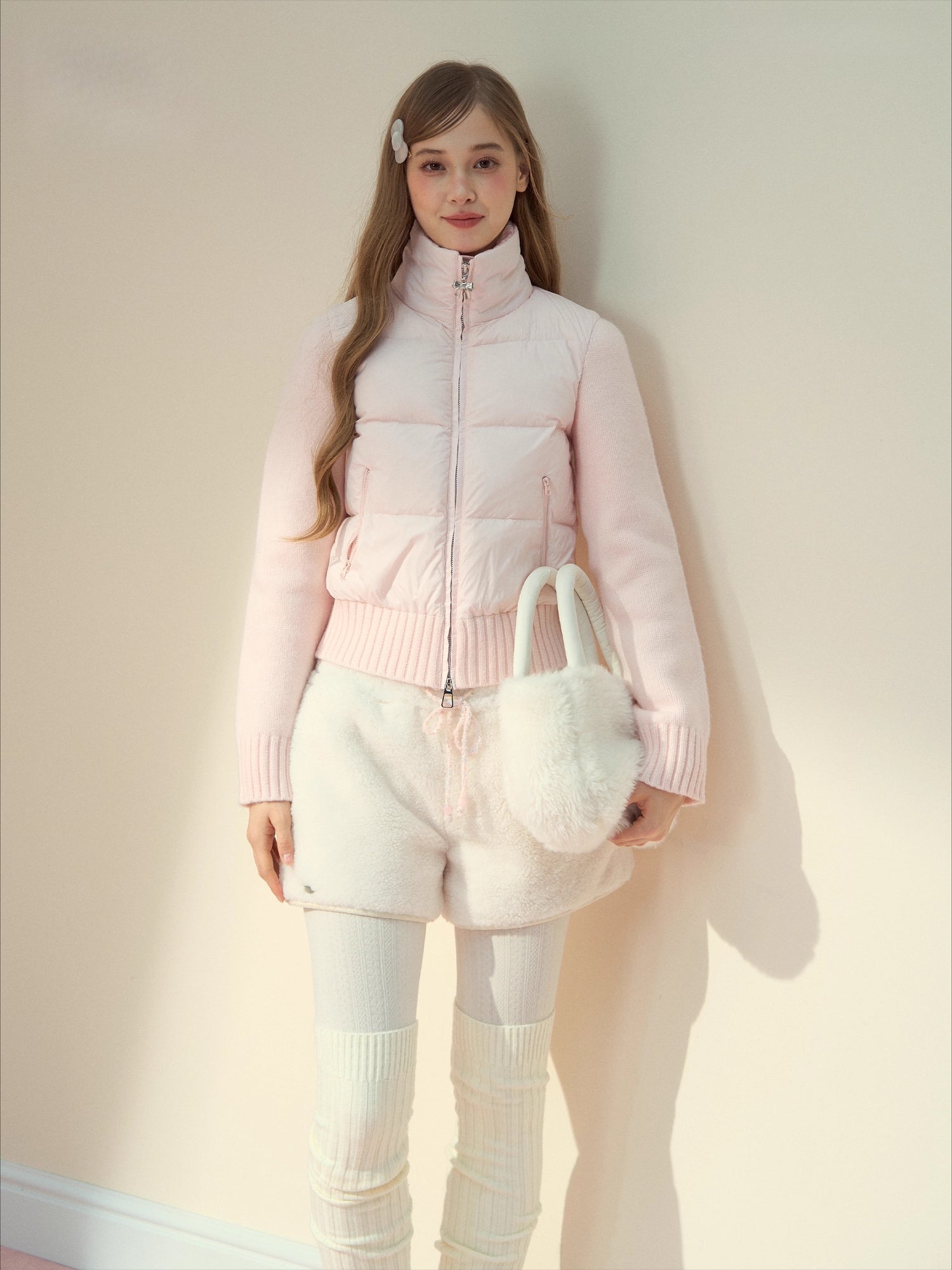 Powder Pink Knit Down Jacket