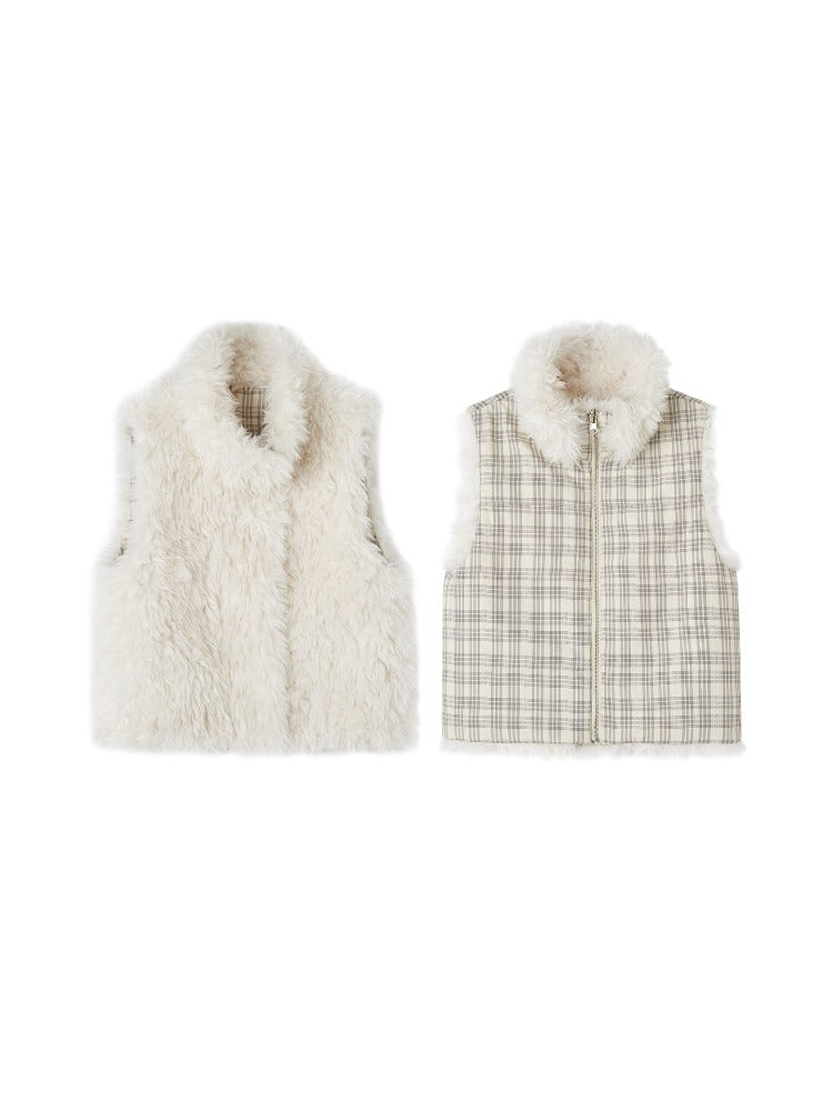 Plaid Patchwork Sherpa Reversible Vest
