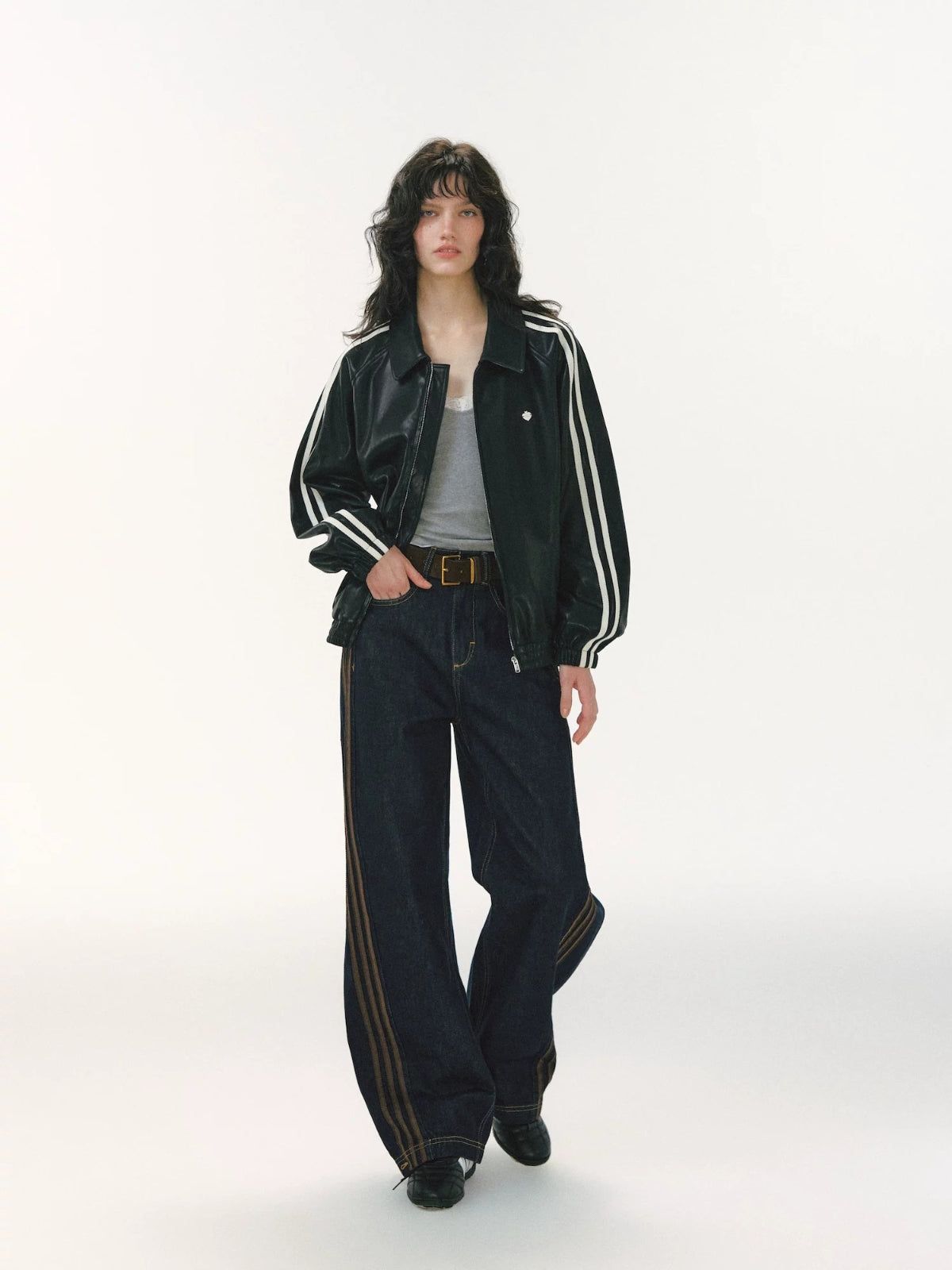 Ribbon Lapel PU Leather Jacket