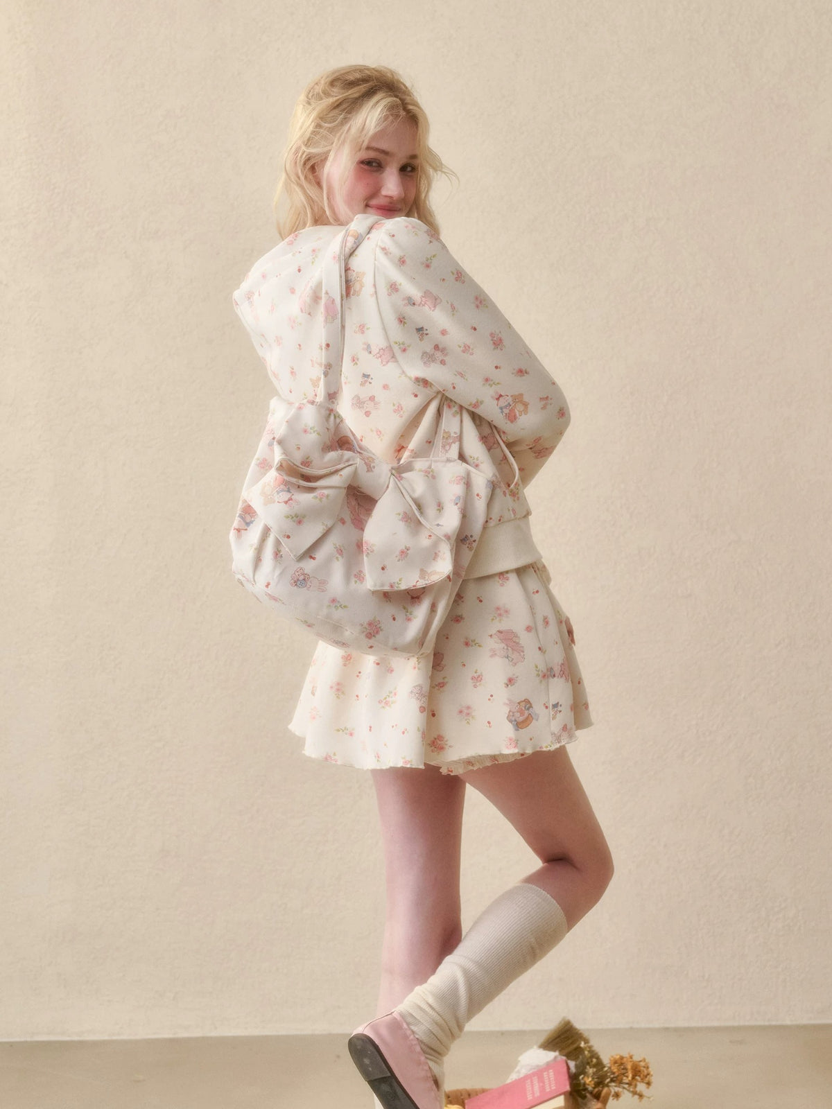 Bunny Print Hoodie Skort Set