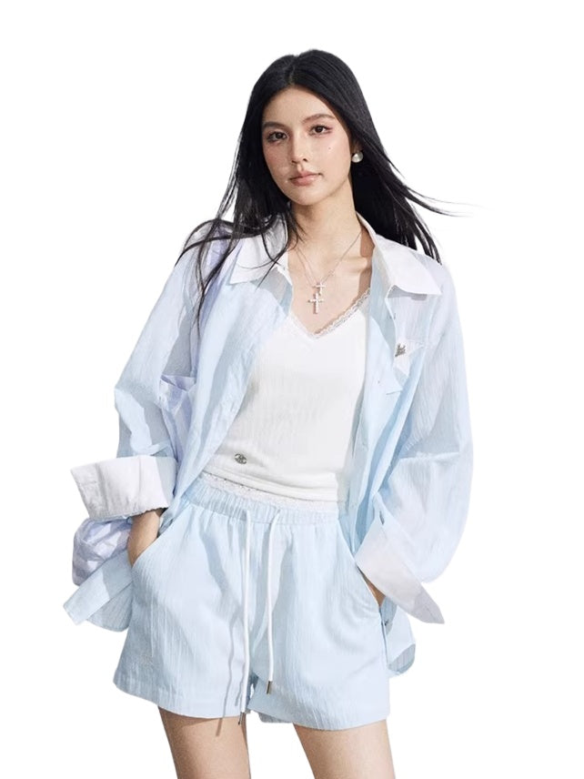 Blue & Yellow Layered Shirt Set