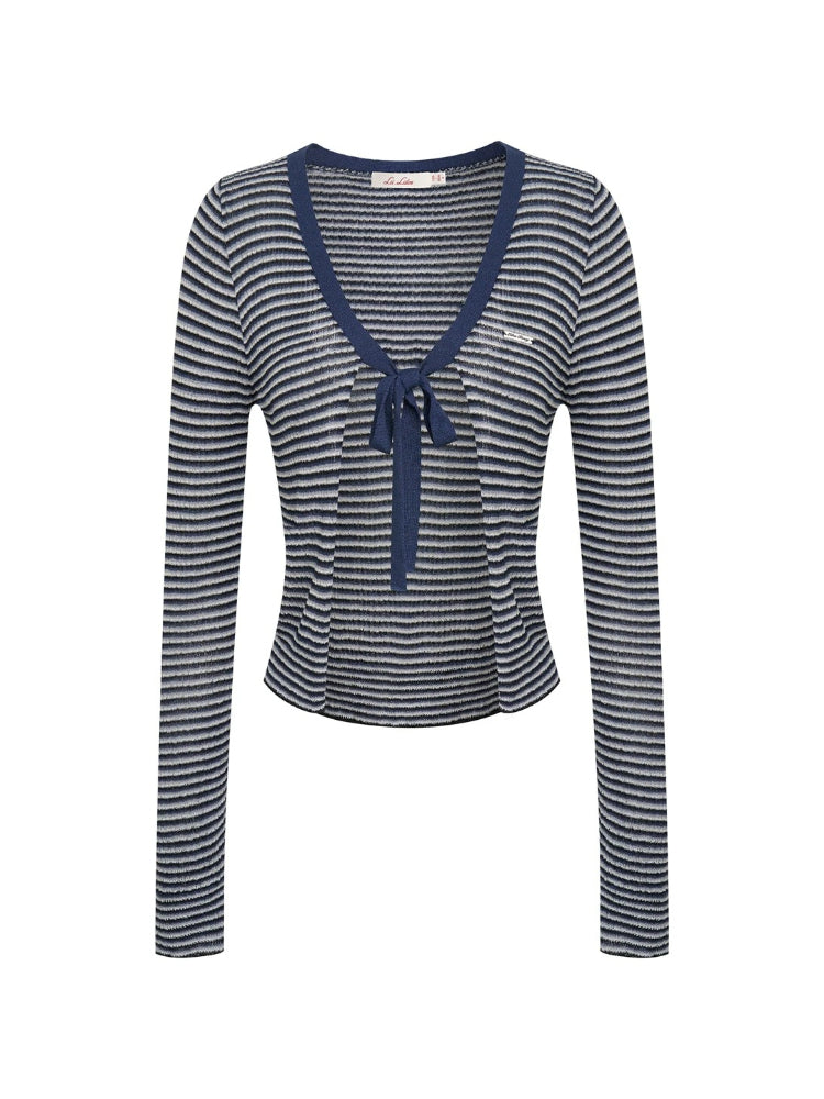 Textured Stripe V-neck Cardigan
