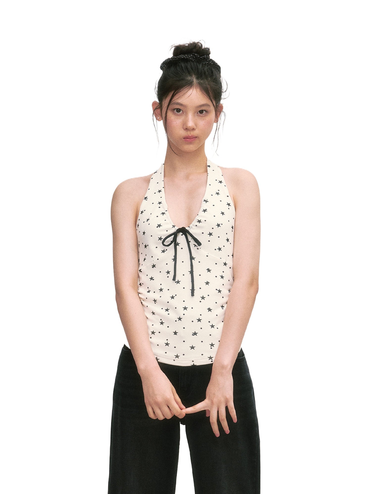White Star Print Halter Top