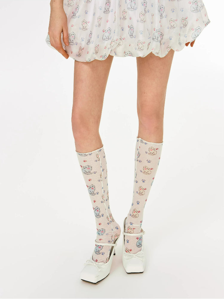 MeowMeow Cat Paw Mid-Calf Socks