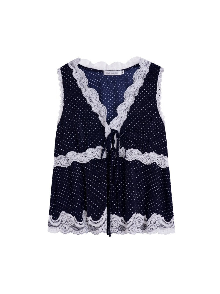 Lace Trim Polka Dot Vest