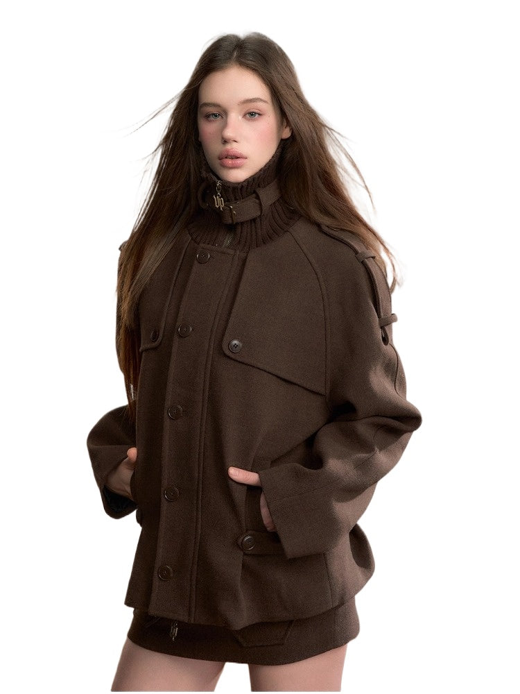 Knit-Panel High-Neck Padded Jacket