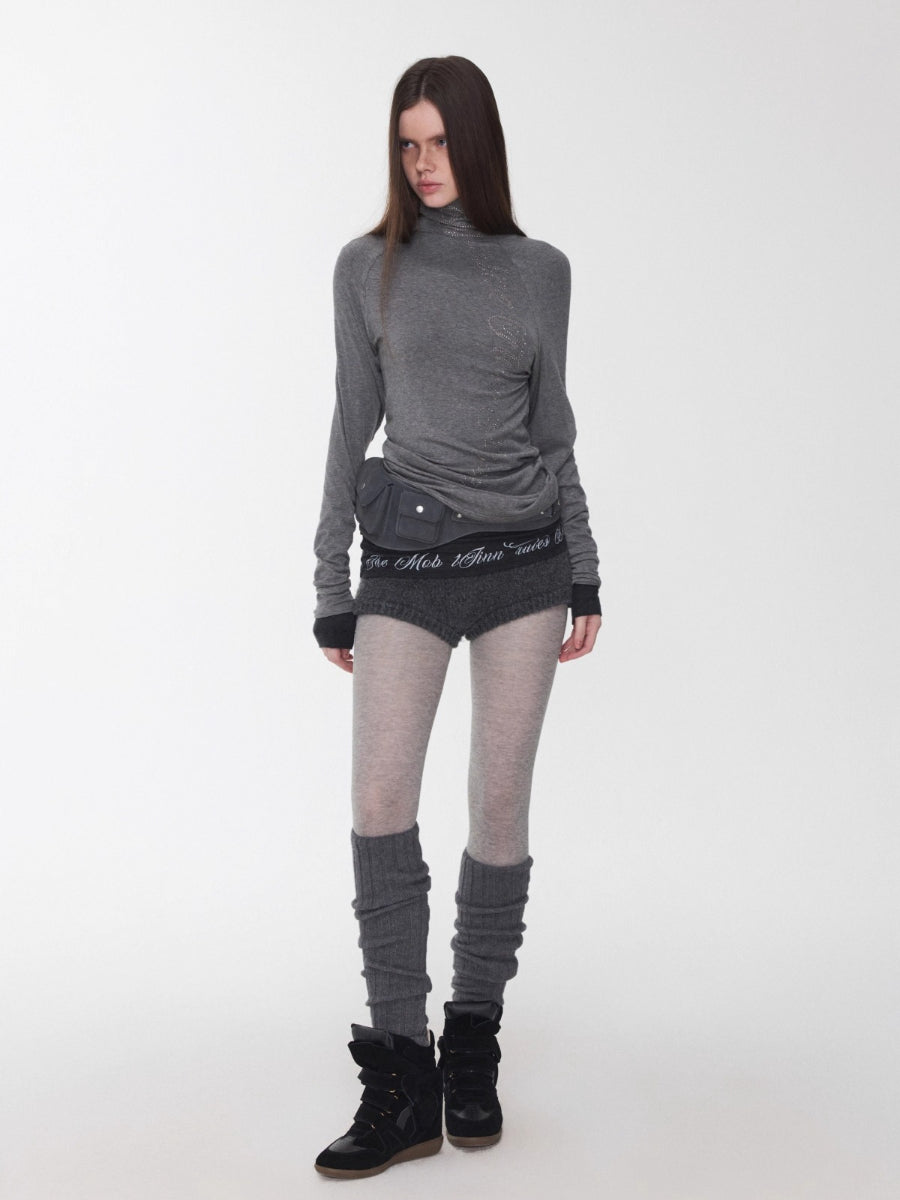 Rhinestone High Neck Raglan Knit Top