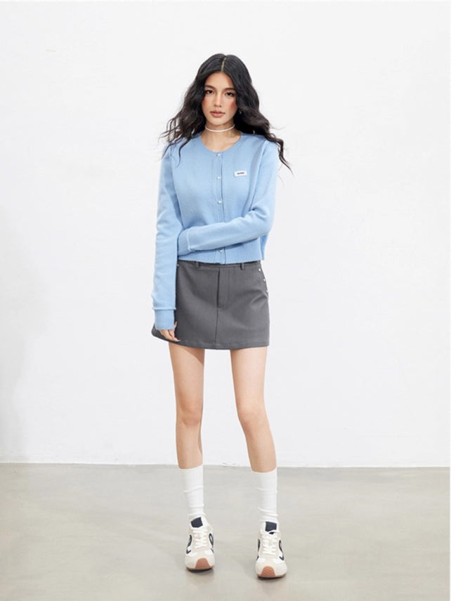 Blue & Yellow Rolled Hem Knit Cardigan