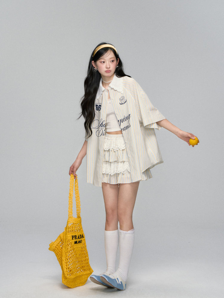 Striped Jersey Shirt Coat & Skirt Set