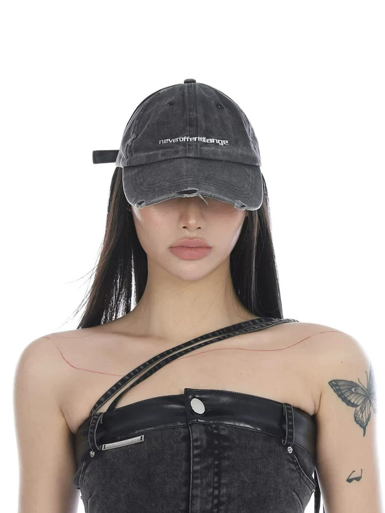 Distressed Embroidered Denim Cap
