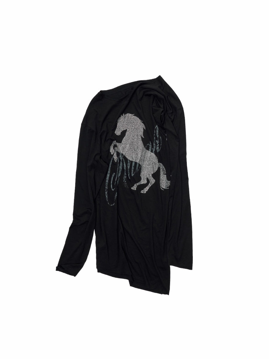 Rhinestone Embellished Asymmetric Drape T-shirt