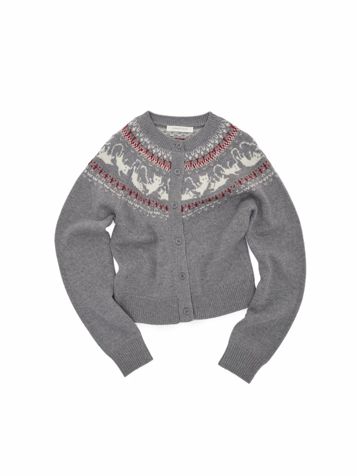 Fair Isle Cat Crewneck Cardigan
