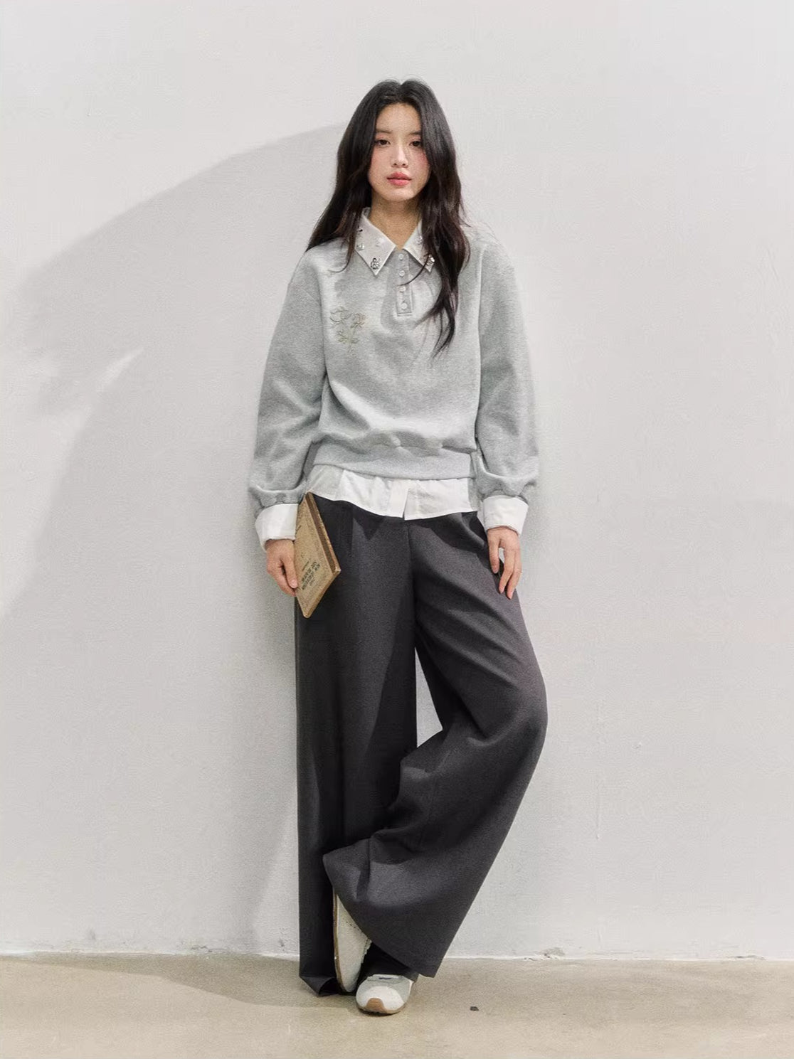 Layered Rose Crystal Collar 2-in-1 Sweatshirt