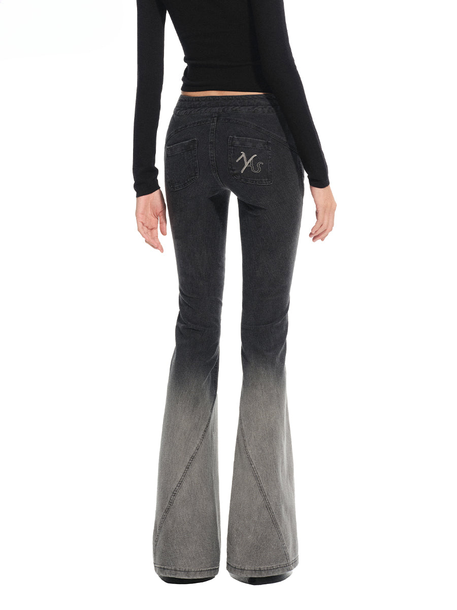 Twill Washed V-Waist Stretch Micro-flare Pants