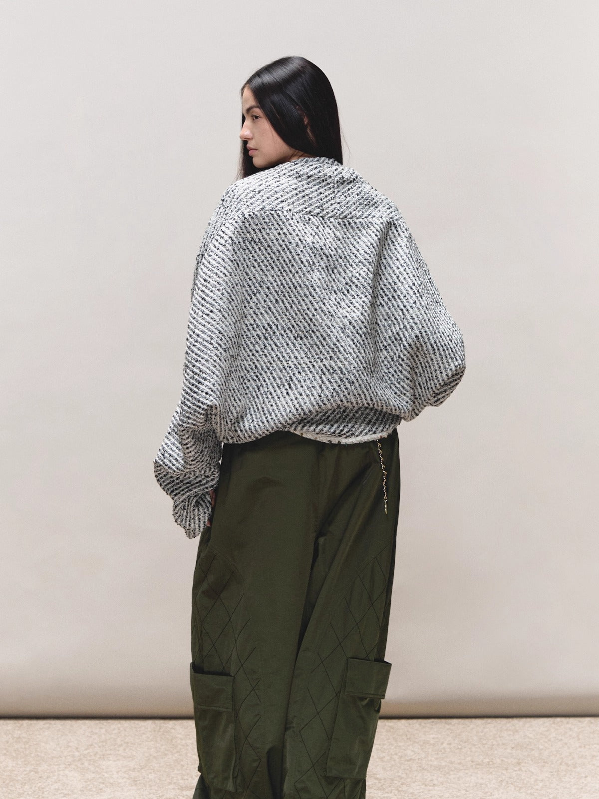 Bouclé Stripe Cape Coat