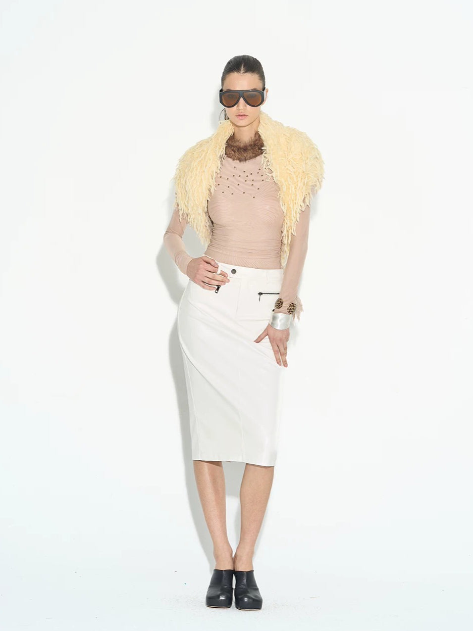 Rhinestone Mesh Turtleneck Top