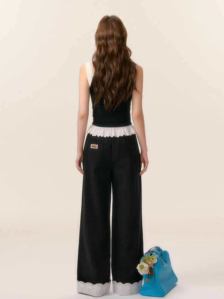 Lace Trim Patchwork Trousers