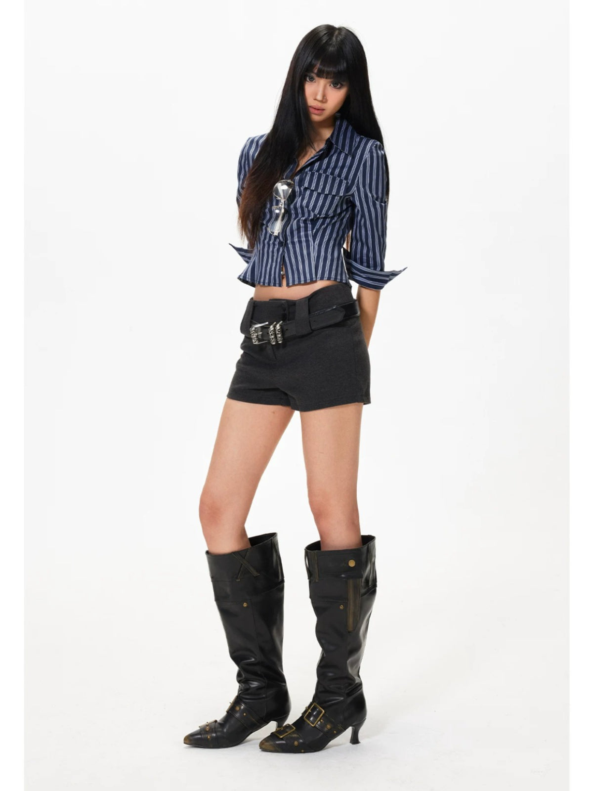 High Waist Wool Blend Shorts