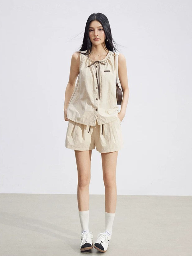 Contrast Top & Cargo Shorts Set