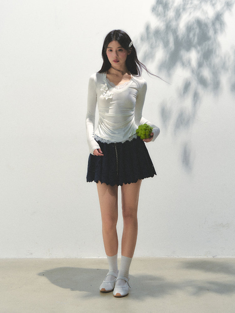 Embroidered Elastic Waist Skirt