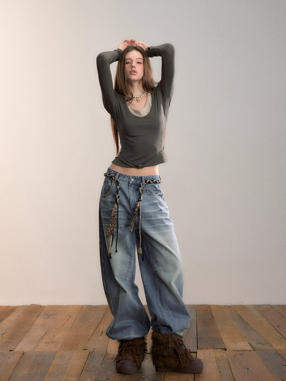 Contrast Belt Knit Top