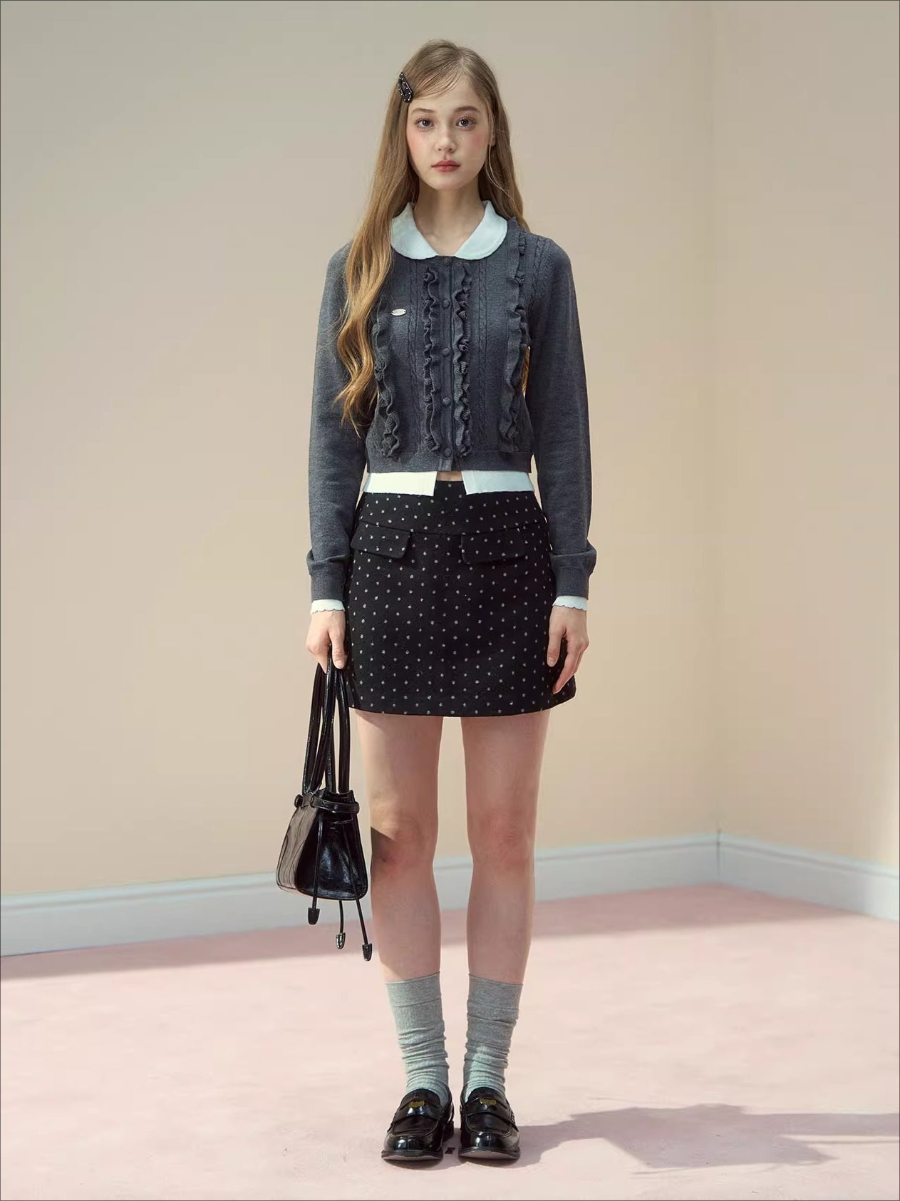 Ruffled Peter-Pan Knit Blouse